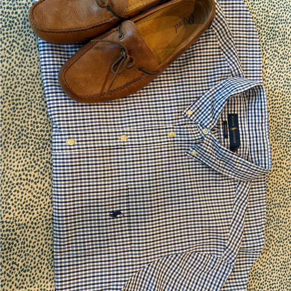 Ralph Lauren Men's Navy and White Checkered Shirt